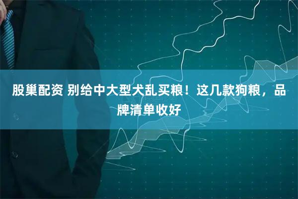 股巢配资 别给中大型犬乱买粮！这几款狗粮，品牌清单收好