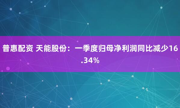 普惠配资 天能股份：一季度归母净利润同比减少16.34%